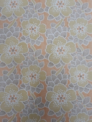 Oranje, geel-groen vintage bloemenbehang