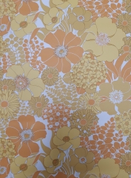Vintage bloemenbehang oranje en geel