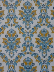 vintage medaillon behang blauw geel